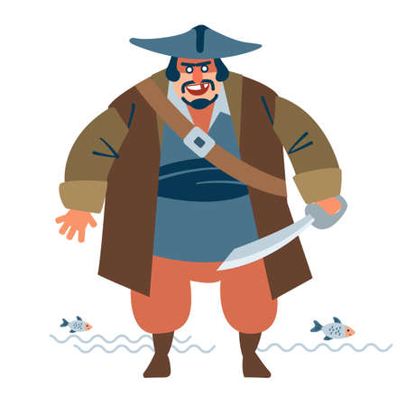 Big man dressed in pirate costume at carnival party, masquerade cartoon vector Illustration on a white background.のイラスト素材
