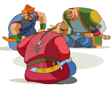Angry strong pirates. Powerful big buccaneers illustrated cartoon style isolated on white background.のイラスト素材