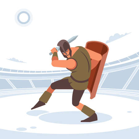 Gladiator with sword and armor. Vector isolated illustration. Flat styleのイラスト素材