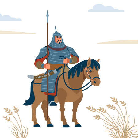 Mongol warrior. Strong warrior character vector isolated flat style illustration.のイラスト素材