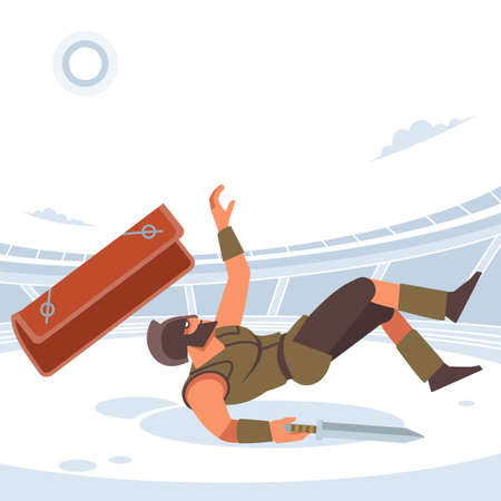 Gladiator lost in gladiatorial combat. Warriors death. Vector isolated illustration. Flat cartoon styleのイラスト素材