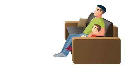 Father and son. Having fun together. Role model, greatest mentor. Part of series of fathers day celebration banners. Honoring dads. Fatherhood concept. Isolated vector illustration in cartoon style.のイラスト素材