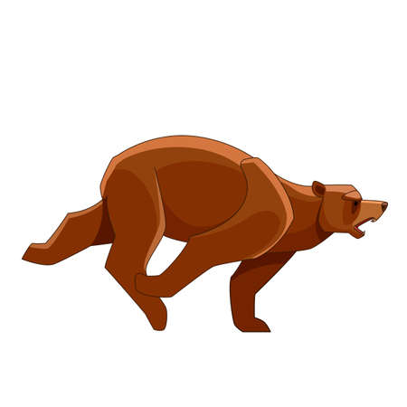 Big bear running. Flat vector style bear on white background. Wild forest creature with brown fur. Cartoon character of big mammal animalのイラスト素材
