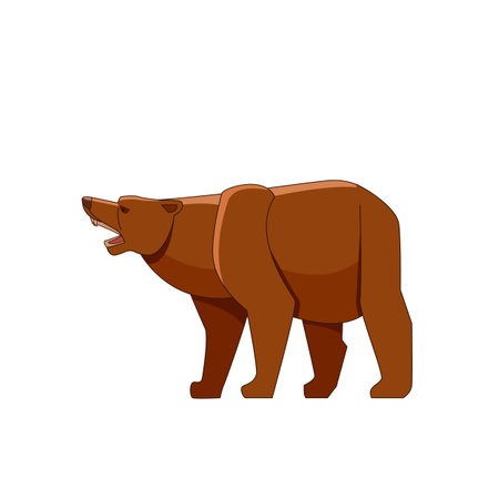Grizzly Bear Growling. Cartoon character of big mammal animal. Wild forest creature with brown fur. Vector flat illustration isolated on white backgroundのイラスト素材