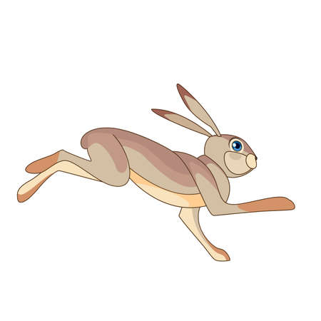Hare running. Rabbit wild northern forest animal. Cartoon character of a small mammal animal. A wild forest creature with gray fur. Side view. Vector flat illustration isolated on a white backgroundのイラスト素材