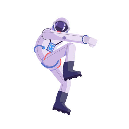 Cartoon astronaut. Dancing party cosmonaut, modern disco spaceman, comic space dancer. Vector comics astronaut illustration in different poses.のイラスト素材