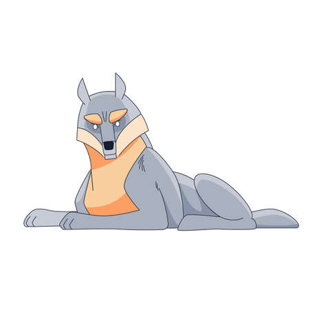 Wolf lying down. Cartoon vector flat style illustration isolated on a white backgroundのイラスト素材