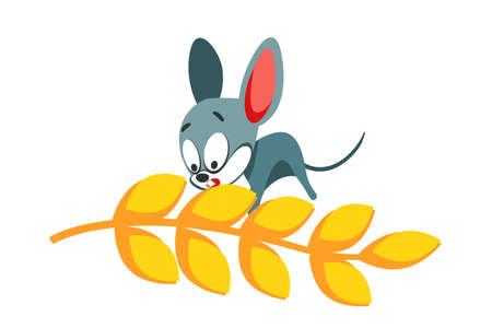 Gray mouse with millet cartoon illustration isolated on white background.のイラスト素材