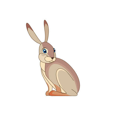 A beautiful jackrabbit Lepus californicus or American desert hare sits. Scene from wild. Cartoon character vector flat illustration isolated on a white backgroundのイラスト素材