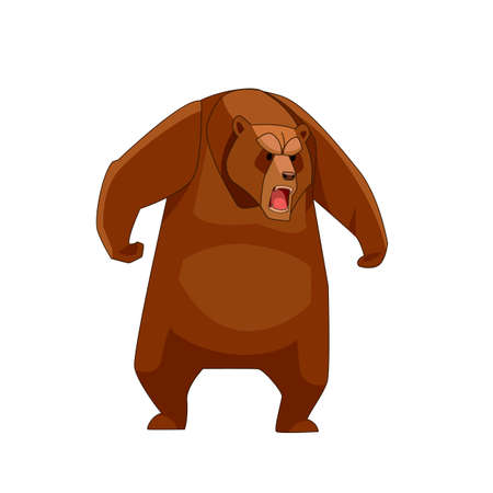 Standing and roaring big bear. Cartoon flat vector illustration on white backgroundのイラスト素材
