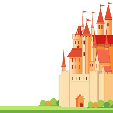 Big red fairy castle with white background place for text. Cartoon vector illustrationのイラスト素材