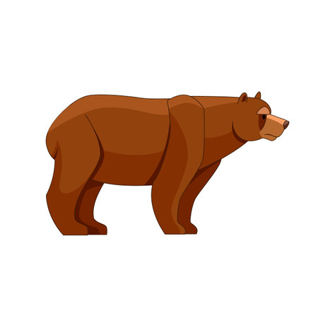 A Bear looking. Cartoon character of big mammal animal. Wild forest creature with brown fur. Vector flat illustration isolated on white backgroundのイラスト素材