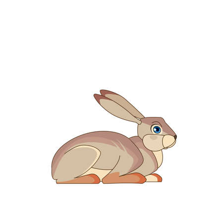 Sitting Brown Hare. Rabbit are herbivorour. Scene from wild. Cartoon character vector flat illustration isolated on a white backgroundのイラスト素材