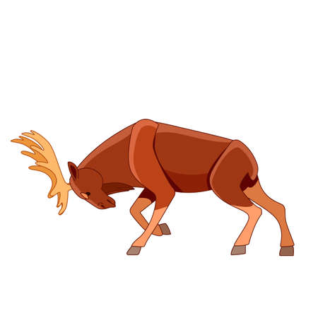 Bull moose or elk fights against from wild animals. Wildlife scene. Cartoon character vector flat illustration isolated on a white backgroundのイラスト素材