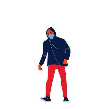 African American young angry man in a hood marches in protest for human rights and against racism. Strike against violence. Cartoon flat style character illustration isolated on white backgroundのイラスト素材