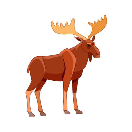 Moose or Elk, Alces alces. Beautiful animal in the nature habitat. Wildlife scene. Cartoon character vector flat illustration isolated on a white backgroundのイラスト素材