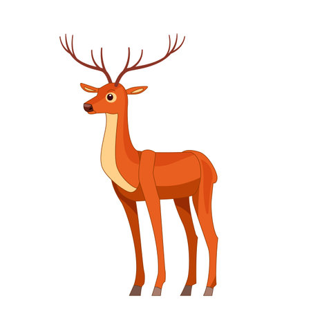 Deer with antlers in standing pose. Wildlife of forest mammals concept. Cartoon vector Illustration flat style isolated white backgroundのイラスト素材