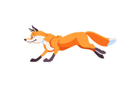 Cartoon fox jumps and running. Cheerful, festive, jubilant emotions in the fox. Vector illustration isolated on white backgroundのイラスト素材