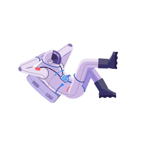 An astronaut is resting in space. Set of cosmonaut man character vector design. Representation in various actions. Vector flat, cartoon picture illustration isolated on white background.のイラスト素材