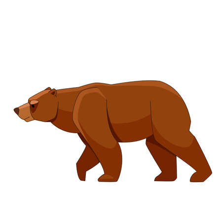 Brown bear walking free. Cartoon vector flat illustration isolated on white backgroundのイラスト素材