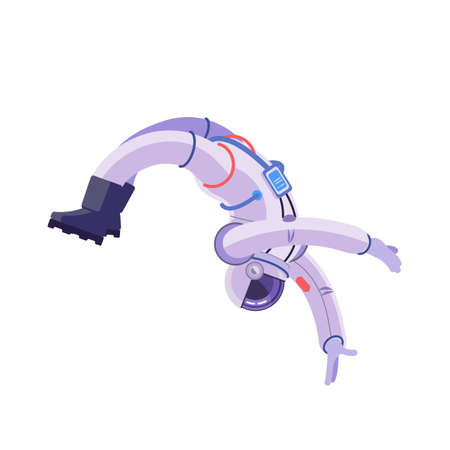 Astronaut does a backflip in space. Set of astronaut, human astronaut character vector design. Representation in various promotions. Vector flat cartoon illustration image isolated on whiteのイラスト素材