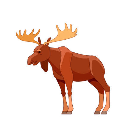 Moose or Elk, Alces alces. Beautiful animal in the nature habitat side view. Wildlife scene. Cartoon character vector flat illustration isolated on a white backgroundのイラスト素材