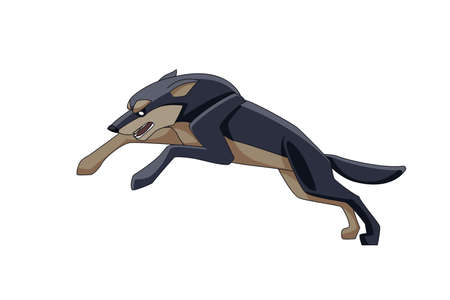 Wolf runs after its prey. Cartoon character of a dangerous mammal animal. A wild forest creature with black fur. Side view. Vector flat illustration isolated on a white backgroundのイラスト素材