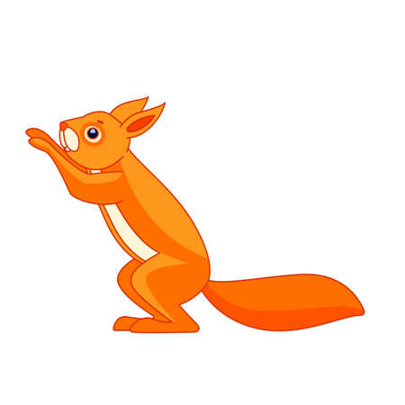 The squirrel stood up. Cartoon character of a dangerous mammal animal. A wild forest creature with dark fur. Side view. Vector flat illustration isolated on a white backgroundのイラスト素材