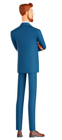 3D illustration of a smiling man. Cartoon back view of a smiling businessmanの写真素材