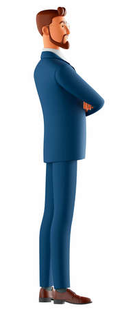 3D illustration of a smiling man. Cartoon side view of a smiling businessmanの写真素材