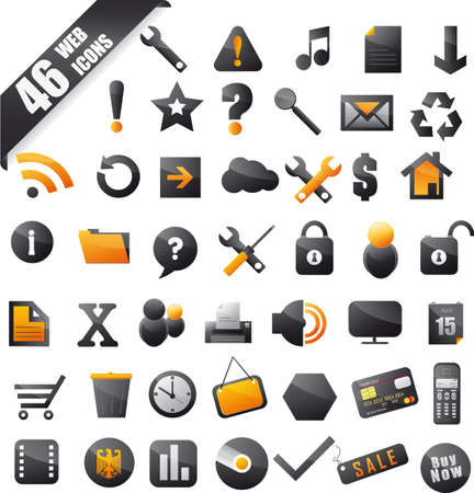 set of 46 popular icons on the web black orangeのイラスト素材