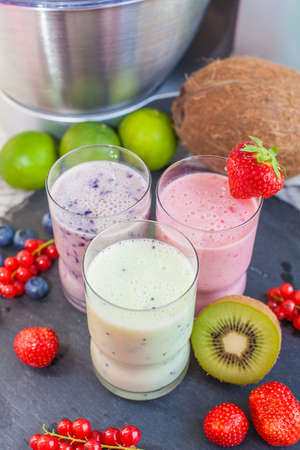 Three different smoothiesの写真素材