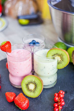 Three different smoothiesの写真素材