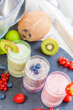 Three different smoothiesの写真素材