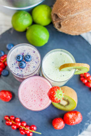 Three different smoothiesの写真素材