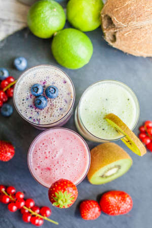 Three different smoothiesの写真素材