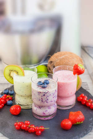 Three different smoothiesの写真素材