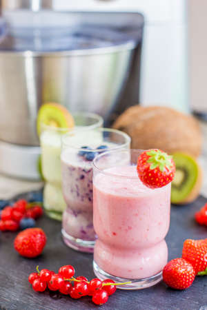 Three different smoothiesの写真素材