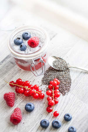 Chia seed pudding with berriesの写真素材