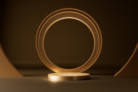 Abstract gold tone background scene for placing premium products. 3D Scene.