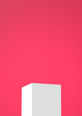 pink background There is a white square product stand in the middle. 3D scene.の写真素材