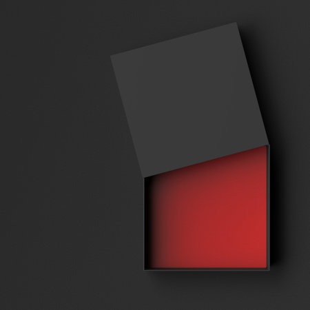 Black and red box mockup on black background. 3d illustrationの写真素材
