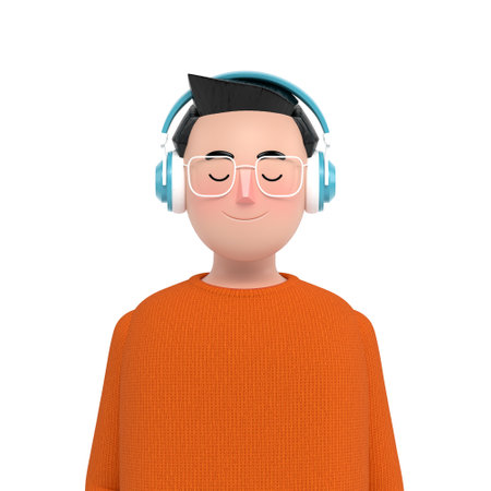 Men are listening to music with headphones comfortably and happily.3D Render.
