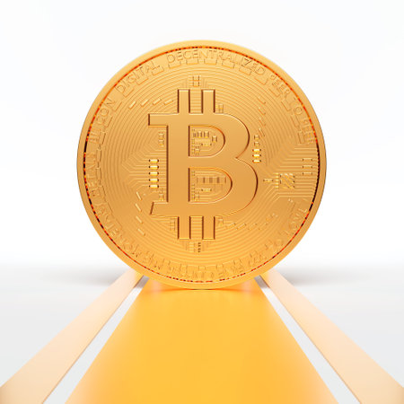 golden route stage Go to Bitcoin. 3D Scene.の写真素材