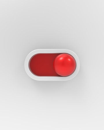 Round red on-off switch on a white background. 3D Render.