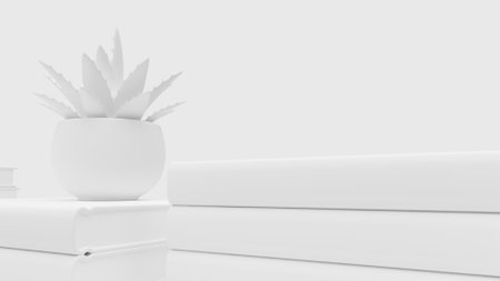 3d rendering of blank white shelf with plant in pot on white backgroundの写真素材