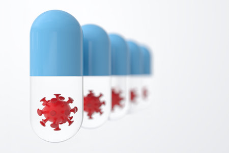 A capsule that has the Coronavirus or Covid-19 inside. 3D illustration.の写真素材