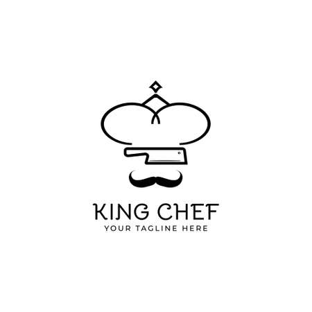 king chef logo, restaurant, with crown symbol icons, chef's hat, knife, mustache, looks elegant minimalist.のイラスト素材