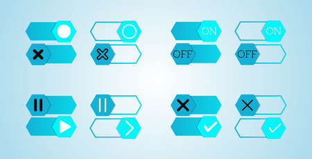 Set of Hexagon Gradient Light Blue Slider Or Toggle On and Off