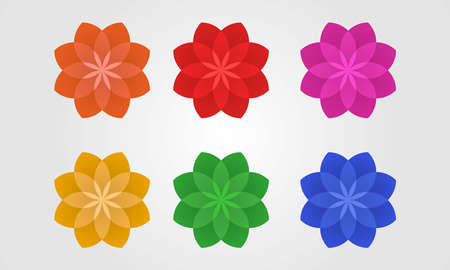 Set of Vector Illustration Flowers with Different Colorのイラスト素材